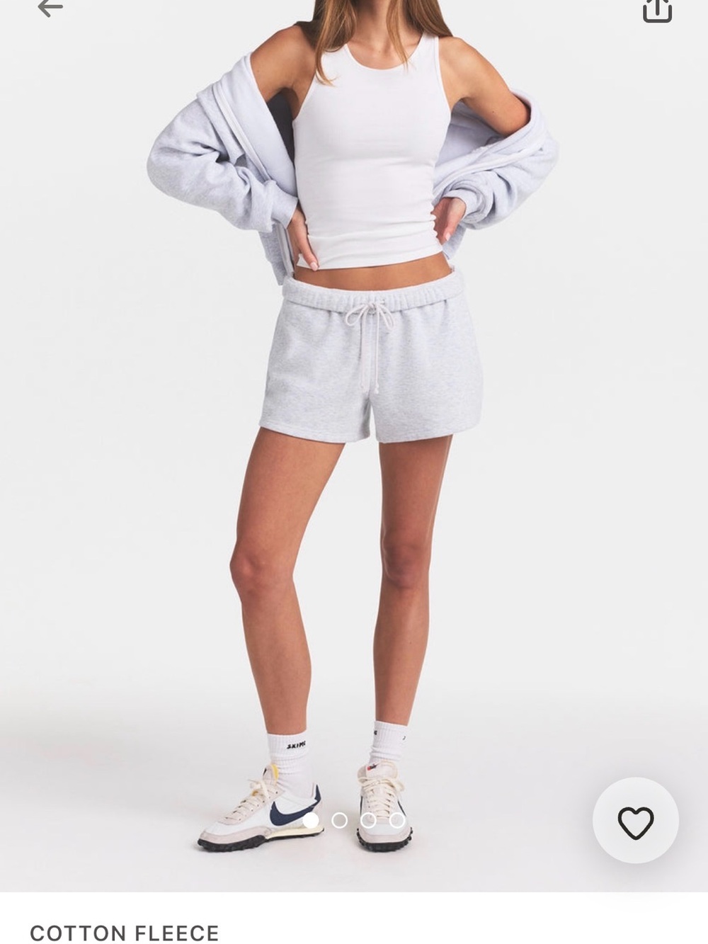 Skims cotton fleece classic short in light heather grey